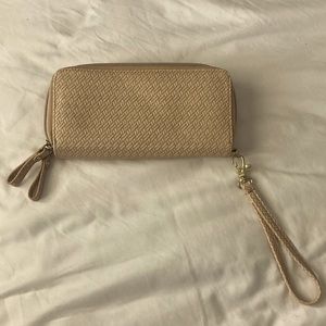 Tan Basketweave Wristlet